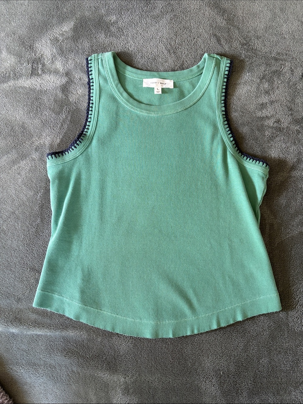 Sleeveless Mint Crop Tank with Navy Contrast Trim